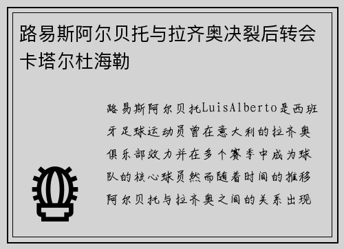 路易斯阿尔贝托与拉齐奥决裂后转会卡塔尔杜海勒